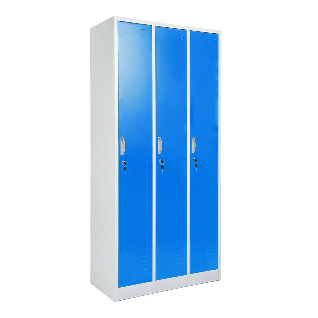 Danieli | Armadietto metallico spogliatoio a 3 ante per palestra e scuola. Armadietto con ante blu