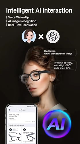 Image of Aeoss AI Video Smart Glasses with 8MP HD Camera - Real-Time Language Translation, AI Object Recognition, Bluetooth Audio Calls & Voice Assistant - for Driving, Sports & Vlogging