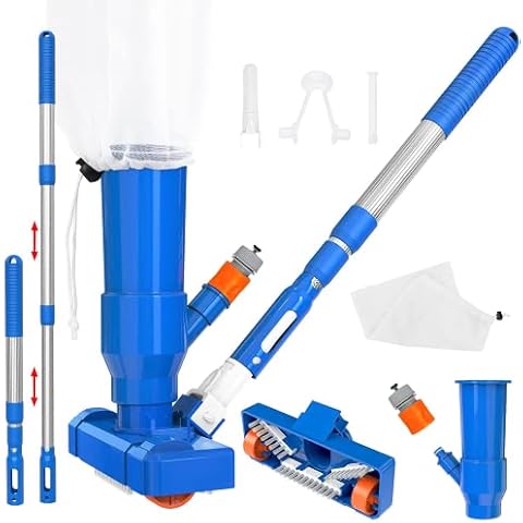 Hcoviv Hot Tub Vacuum, Portable Blue Aluminum Pool Cleaner Kit, Nylon Scrubbing Brush, Hydraulic Powered, Wide Application Cover