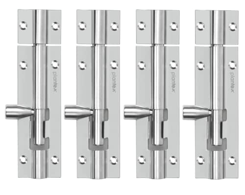 Image of Plantex Stainless Steel Tower Bolt /Tower Bolt for Home,Offices Doors and Windows /Tower Bolt for Main Door /Door Latch /Kundi /Chitakini /Door Latch for Windows - Pack of 4 (Chrome-Silver, 4 inch)