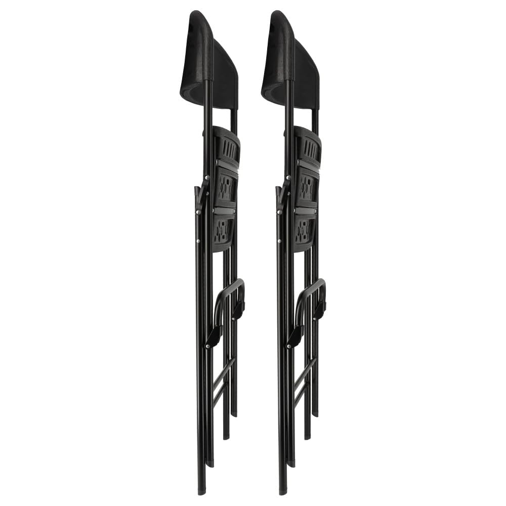 Lot de deux chaises de bar pliantes noires - Ht 120cm - Chaises hautes pliantes - Cadre en acier - avec dossier et repose pied