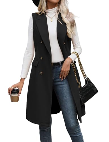 IDEALSANXUN Womens Long Wool Vest Fall Winter Sleeveless Blazer Jackets Trench Coat Outerwear Tops