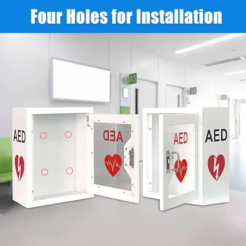 Image of Industrial Steel AED Cabinet with Viewing Window - Wall Mount Defibrillator Storage Case (14.2 x 7.1 x 15.7 Inches)