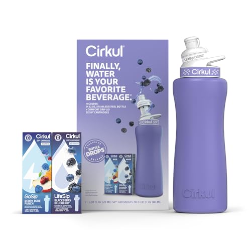 Cirkul-32oz-Matte-Periwinkle-Stainless-Steel-Water-Bottle-Starter-Kit-with-Periwinkle-Lid-2-Flavor-Cartridges-1-LifeSip-Blackberry-Blueberry-1-GoSip-Berry-Blue-Punch-Zero-Calories-and-No-Sugar