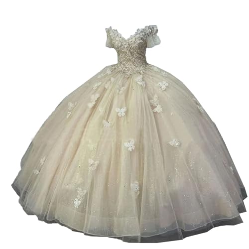 Quinceanera Dress Sparkling Butterfly Long Ball Gown Prom Dress Lace Appliques Party Ball Gown Sweet 15 Dress2
