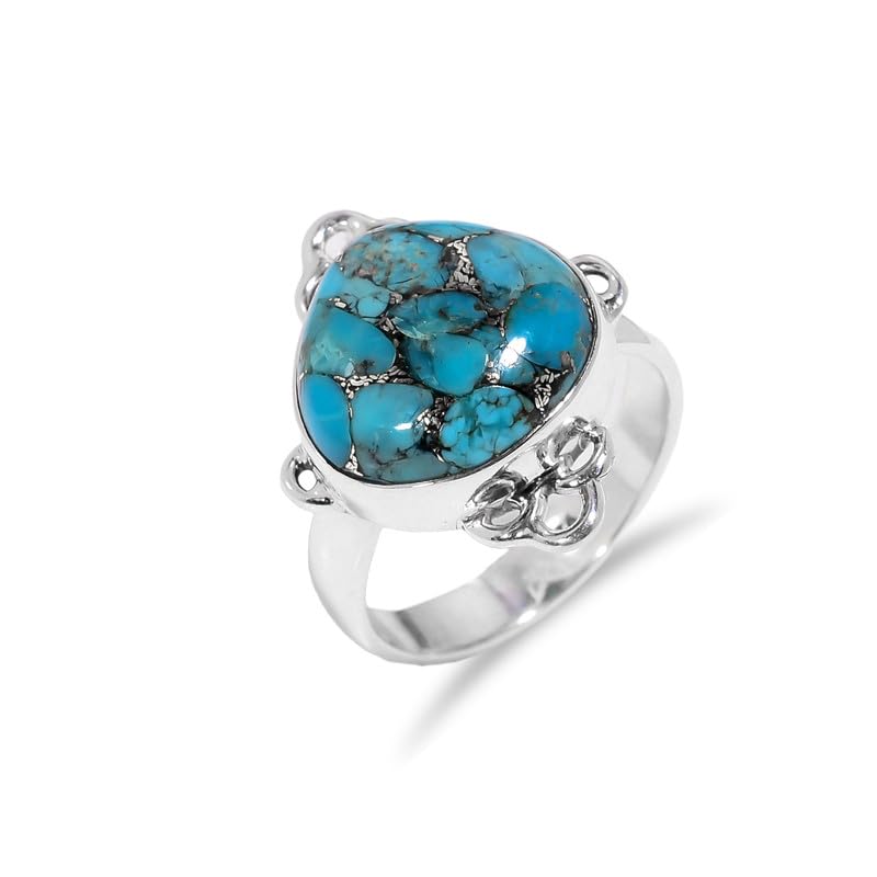Bague turquoise argent 925 homme femme solitaire cabochon coeur naturelle