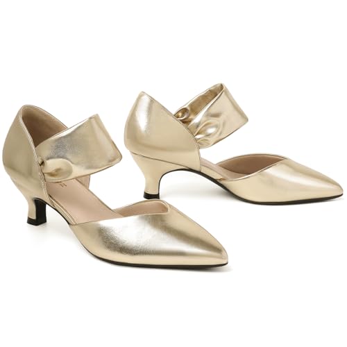 Image of RIBONGZ Kitten Heels for Women Closed Toe Comfortable Low Heels Pointed Toe Sexy Slip on Pumps Bridal Party Dressy Shoes