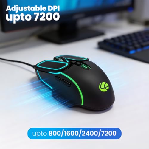 Image of LAPCARE Champ Voyager 7200 DPI Optical Sensor Gaming USB Mouse with Dazzling RGB Light | Marco 7G Keys | 5M Clicks | ABS Material | Rubber Oil + Laser Carving (Lgm 201)