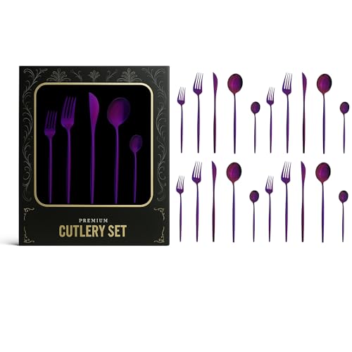 Image of aDai Korean Premium 20 Piece Stainless Steel Cutlery Set | Modern Flatware for Dining | Elegant Gift Box for Everyday Use (Pink)
