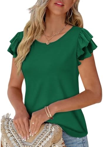 NORACORA Womens Ruffle Short Sleeve Summer Tops Cute Crew Neck Bacis T Shirts Casual Blouses