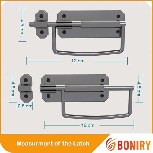 Image of Boniry Door Latch Lock, Kadi /Kundis with Grab Handles - Solid Metal Door Stopper for Bathroom, Home, Office - Easy Install, Smooth Sliding, Heavy Duty Latch (4, Satin Black)