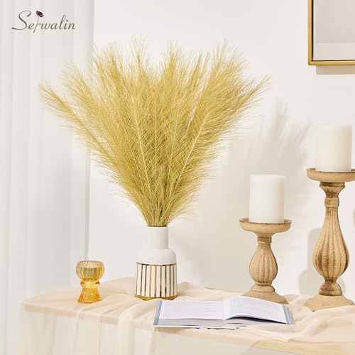 Image of Serwalin Gold Artificial Pampas Grass Decor, 17.7 Inch 6pcs Golden Realistic Faux Pampas Grass for Wedding Centerpieces, Home Decor, Table, Party Decorations