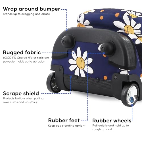 Image of J World Sunrise Kids Rolling Backpack with Wheels for Girls Boys, Roller Bookbag for School, 18 x 13 x 9 Inches, Joy Daisy