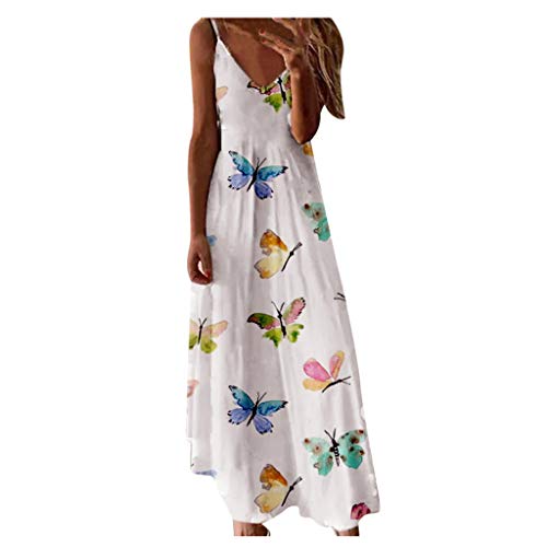 Dasongff Maix Kleider Damen Sommer Boho Lose Casual Tunika Spaghetti Bügel Kleid High Waist Ärmellos Strandkleid Schmetterlingsmuster Festkleider Trägerkleid Cocktailkleid