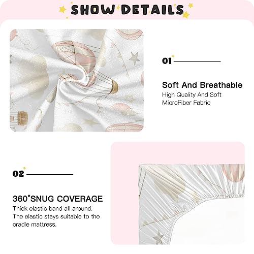 Image of Kigai Hot Air Balloon Clouds Crib Sheet for Boys and Girls Jersey Knit Fitted Crib Sheet Cozy Soft Breathable Baby Crib Sheet Standard Baby Sheet and Toddler Bed Sheet, 28 x 52 in