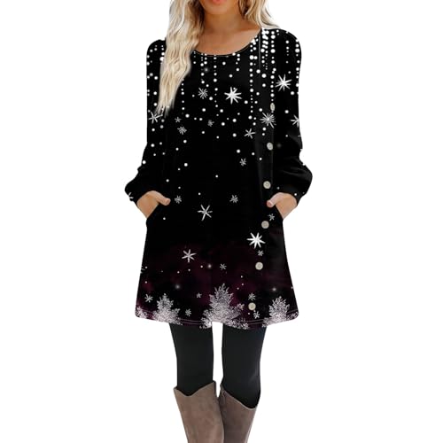 Festliche Weihnachtskleider Damen, Weihnachtspullover Kleid, Kleid Frauenkleidern Langarm Arbeits Weihnachten Kleider Modern High Waist Light...