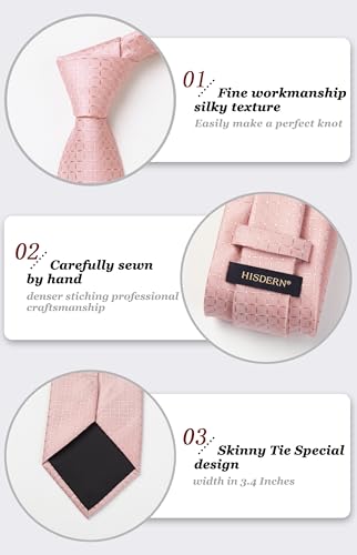 Image of HISDERN Mens Ties Plaid Tie and Pocket Square Set Classic Woven Formal Checkered Neckties & Handkerchief Wedding Party