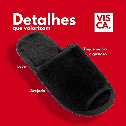 Pantufa Masculina Preto Adulto Aberta Pelúcia Antiderrapante Chinelo de Quarto (Preto, br_footwear_s