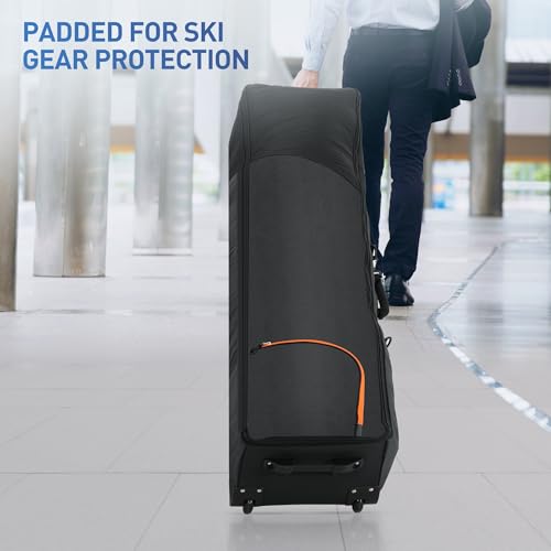 OneBlis Ski Bag with Heavy-Duty Wheels, 81 Inch Padded Ski Travel Bag for Air Travel, Waterproof Ski Bags for Flying with Boots and Gear Storage, Sturdy 1680D Ripstop, Black