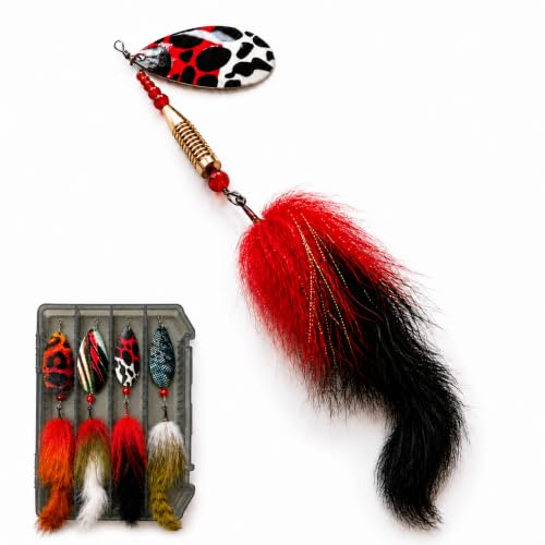 Northern Pike Spinners, 4Pcs, 4 Colors Rabbit Tail, 3/0 Carbon Steel Hook | UV Printed Willow Blade...