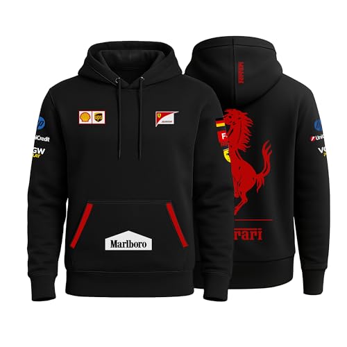 Image of Ferai-Scude Motorsport Hoodie 100% Cotton Car Printed Hoodies for Car Enthusiast for Men & Women Black Hoodie