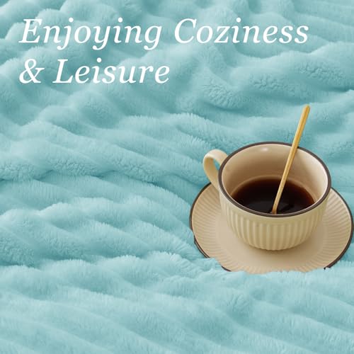 Image of BEDELITE Ribbed Twin Blanket for Couch & Bed, Cloud Blue, 60 inchx80 inch | Ultra-Soft Plush Fleece, Cozy, Warm Yet Lightweight, Ribbed Texture, Home Decor, Machine Washable, Giftable, All-Season Use