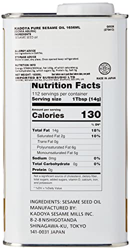 Kadoya Pure Sesame Oil, 56 Fl Oz (Pack of 2)