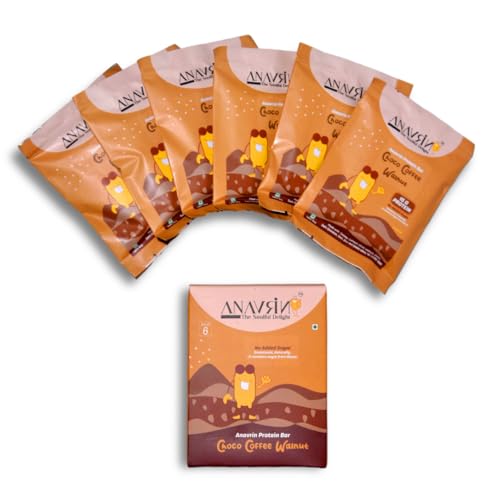 Image of ANAVRIN Choco Coffee Walnut Protein Bar - 15g Protein, 4.4g Fibre in each Bar (6 Bars x 50gm) No Added Sugar, No Soy, No Preservatives Gluten Free Protein Rich Energy Bar, Healthy Snack