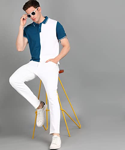 Image of Urbano Fashion Men's Colour-Block Slim Fit Half Sleeve Cotton Polo T-Shirt