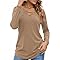 Totatuit Camiseta Mujer Elegante con Escote en V Manga Larga y Corte Suelto Top Básico y Versátil para Estilo Diario y de Oficina Marrón,XXL