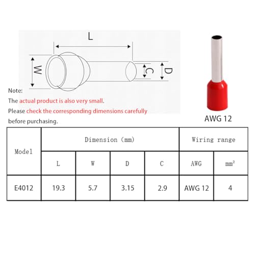 Image of 400PCS AWG 12 (4mm) Wire Ferrules Crimp Connectors,E4012 Insulated Ferrule Pin Cord End Terminal for Car Audio, Electronics, Communication Equipment