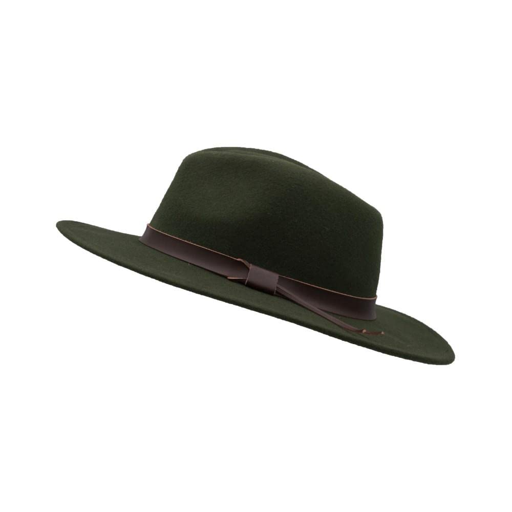 WALKER AND HAWKES - Ranger Fedora Crushable Felt Hat w/Leather Trim - Dark Olive - Medium (58cm)