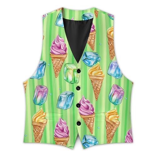 Ice Cream Green Stripes Trendy Vest Suit for Men V Neck Formal Dress Waistcoat Vests Business Slim Fit2