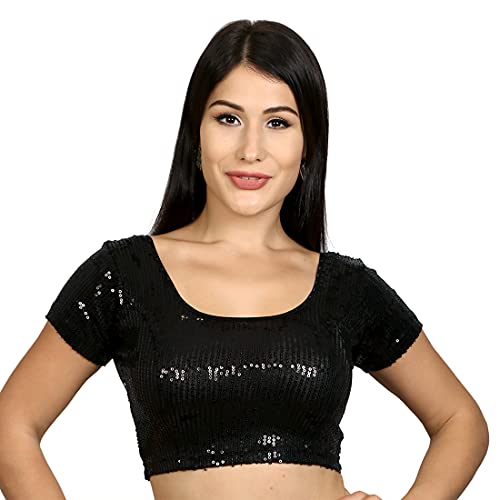 Women's Designer Saree Blouse Readymade - Stretchable Sequin Top Blouse for Saree Indian