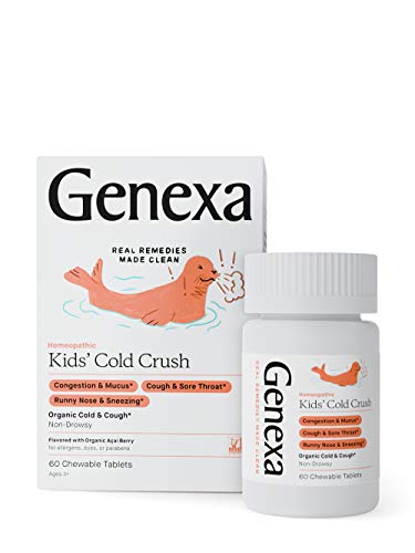 Genexa Kids' Cold Crush - 60 Tablets | Certified Organic & Non-GMO, Physician Formulated, Homeopathic | Cough & Cold Medicine for Children
