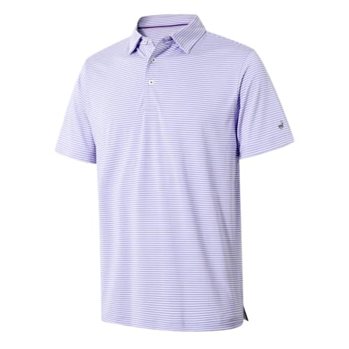 Image of Mens Golf Shirt Moisture Wicking Dry Fit Performance Sport Short Sleeve Striped Golf Polo Shirts for Men