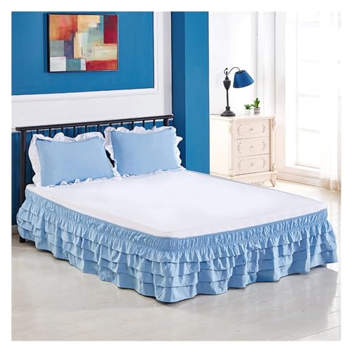 Falda Falda de Cama con Volantes de 4 Pisos Colcha elástica circundante Sin Superficie Hotel Familiar Cama Doble/Cama Completa/Cama King/Cama King(Blue,Queen 150x200x45cm)