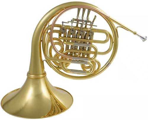 Woodbrass WHR400D – Harmoniehorn Si/Fa lackiert – Windinstrument für Anfänger, bereit zum Spielen, Doppel-Palette mit 4 Zylindern, Pavillon aus lackiertem Messing, Etui & Mundstück inklusive