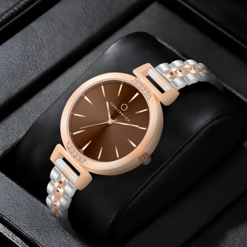 Carlington Iconic Analog Watch for Women - CT 2034, Two Tone Brown - Image 7