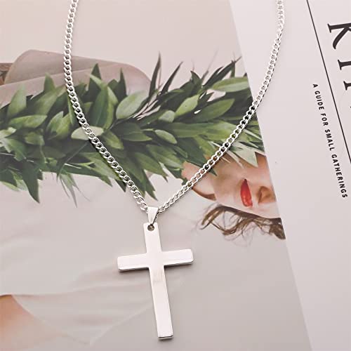Sevenfly Cross Necklace For Men Stainless Steel Large Mens Cross Crucifix Pendant Necklace Chain Jewelry For Men Boys,Silver #TOP4
