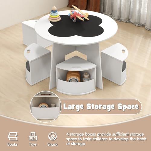 Table multi-activités enfant en bois fleur avec 4 tabourets de rangement