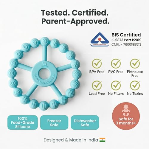 Image of Cubkins Silicone Ring Teether for Babies 3-12 Months | BIS Certified, BPA Free, Food Grade | Teething Ring for Soothing Gums | Zero Plastic | Easy Grip Baby Teething Toy (Java Banana)