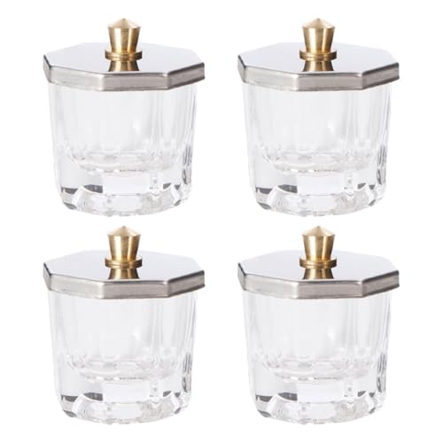 4 recipientes octagonales de cristal para uñas de acero inoxidable miniatura 1