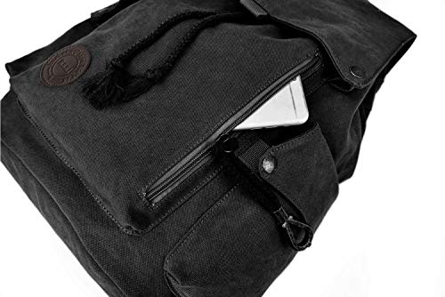 Fh Black Canvas Backpack Vintage Laptop Backpack Fits 15.6 Inch Daypack For Men Women Laptop School Travel Rucksack #TOP2