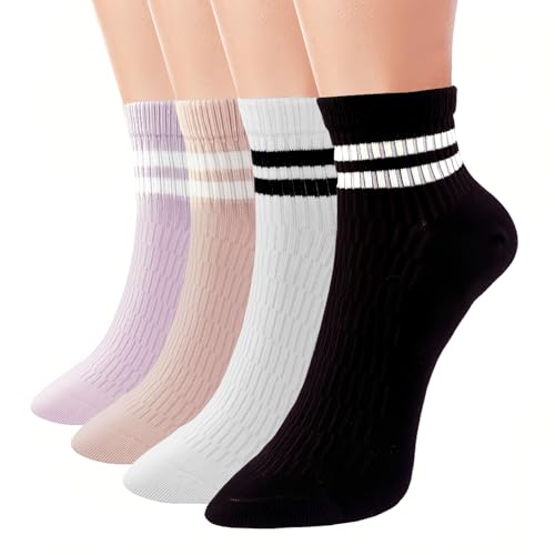 Nanmuir Calcetines tobilleros para mujer, 8 pares, mezcla de algodón atlético a rayas, colores pastel y clásicos