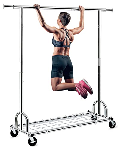 Hokeeper 450 Lbs Heavy Duty Clothes Rack For Hanging Clothes Commercial Garment Rack With Shelves Rubber Wheels Collapsible Portable Rolling Clothing Rack Chrome Finish #TOP15