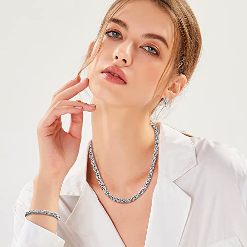 ORAZIO Stainless Steel Byzantine Chain Necklace Bracelet Earrings for Women Jewelry Set3