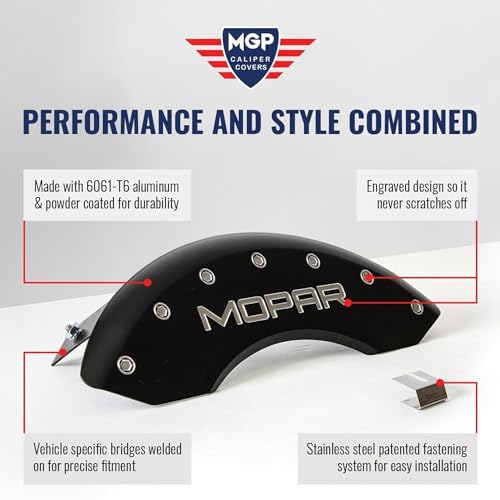 Image of MGP Brake Caliper Covers for 2011-2022 Jeep Grand Cherokee | Requires 17 inch+ Wheels, Red Powder-Coated Aluminum, 4 PCS Front and Rear, Jeep Engraving