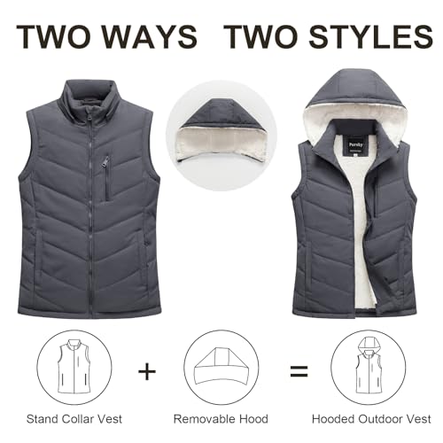 Pursky Women's Winter Vest Sherpa Fleece Lined Puffer Vest Warm Lightweight Sleeveless Jackets With Removable Hood3