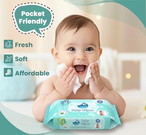 Image of [ ] GLIDER Baby Wipes | 25 Wipes /Pack | Soft and Thick with 98% Water | Aloe Vera & Vitamin E | (Pack of 4 (100 Wipes)